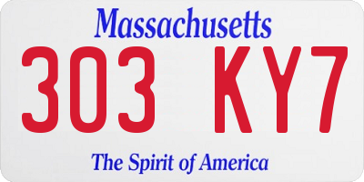 MA license plate 303KY7