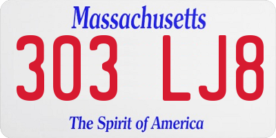 MA license plate 303LJ8