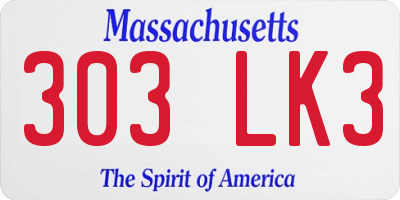 MA license plate 303LK3