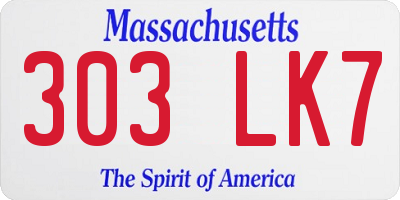 MA license plate 303LK7
