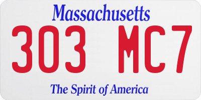 MA license plate 303MC7