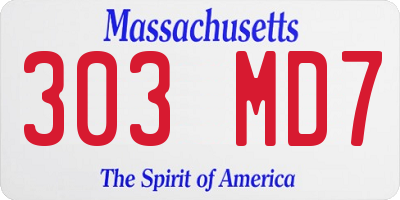 MA license plate 303MD7