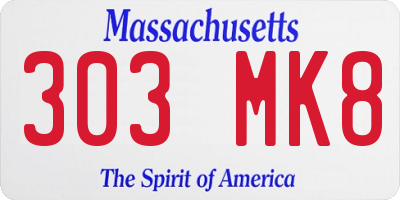 MA license plate 303MK8