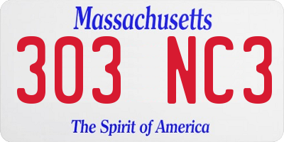 MA license plate 303NC3