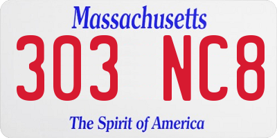 MA license plate 303NC8