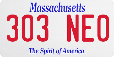 MA license plate 303NE0
