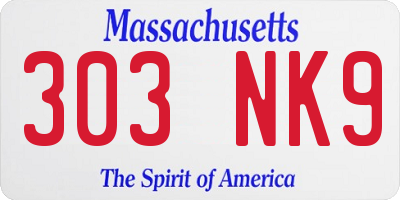 MA license plate 303NK9
