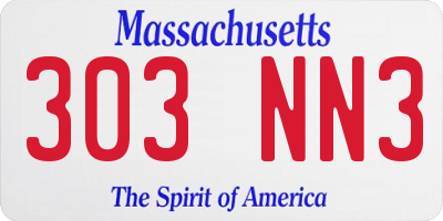 MA license plate 303NN3
