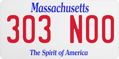 MA license plate 303NO0