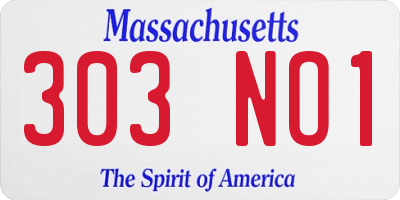MA license plate 303NO1