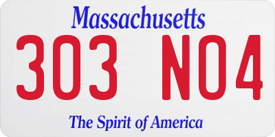 MA license plate 303NO4