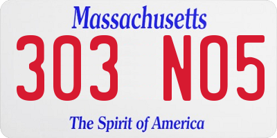 MA license plate 303NO5