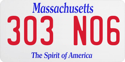 MA license plate 303NO6