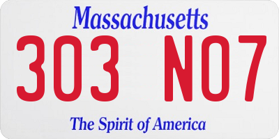 MA license plate 303NO7