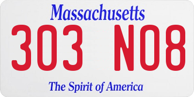MA license plate 303NO8
