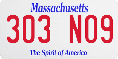 MA license plate 303NO9