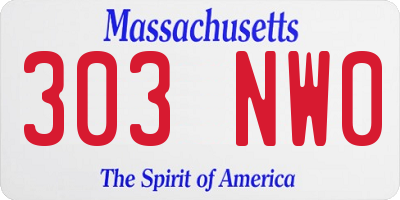 MA license plate 303NW0