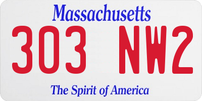 MA license plate 303NW2