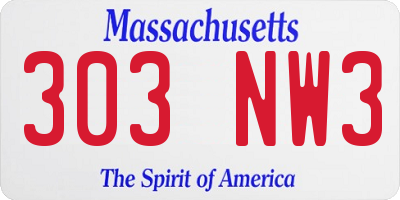 MA license plate 303NW3