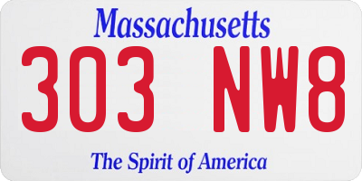 MA license plate 303NW8