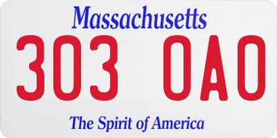 MA license plate 303OA0