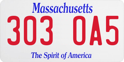 MA license plate 303OA5