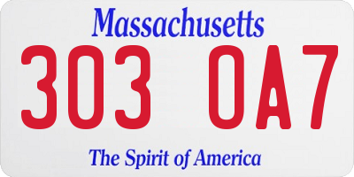 MA license plate 303OA7
