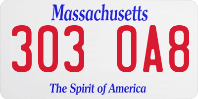 MA license plate 303OA8
