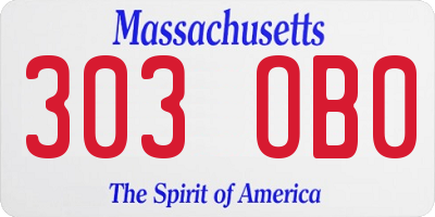 MA license plate 303OB0