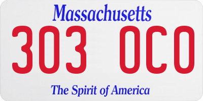 MA license plate 303OC0