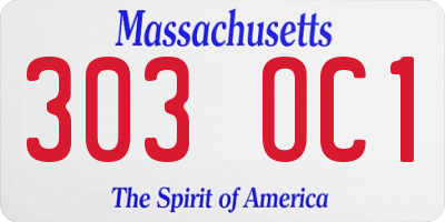 MA license plate 303OC1