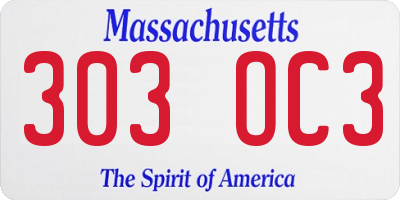 MA license plate 303OC3