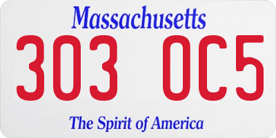 MA license plate 303OC5