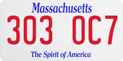 MA license plate 303OC7
