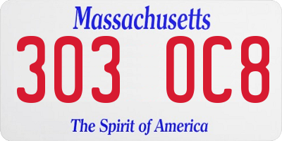MA license plate 303OC8