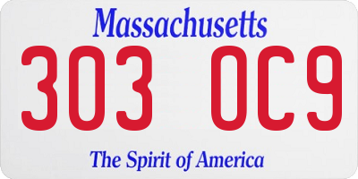 MA license plate 303OC9