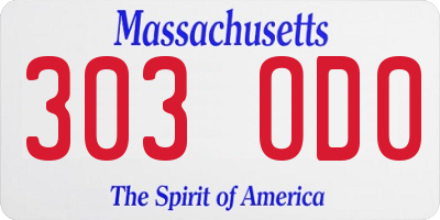 MA license plate 303OD0