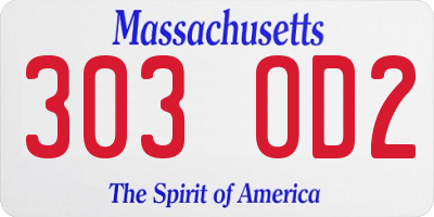 MA license plate 303OD2