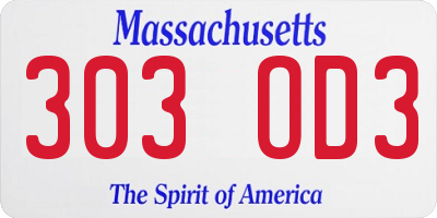 MA license plate 303OD3