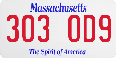 MA license plate 303OD9