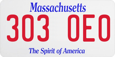 MA license plate 303OE0