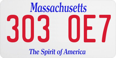 MA license plate 303OE7