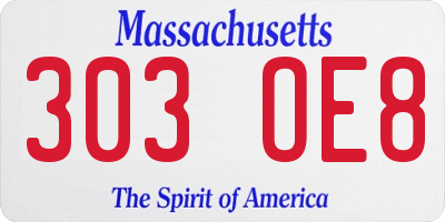 MA license plate 303OE8