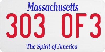 MA license plate 303OF3