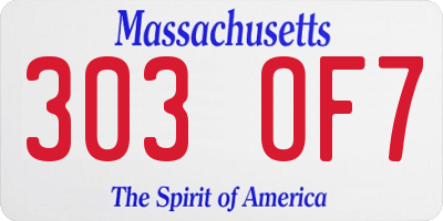 MA license plate 303OF7