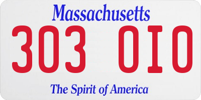 MA license plate 303OI0