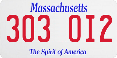 MA license plate 303OI2