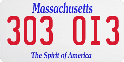 MA license plate 303OI3