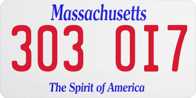 MA license plate 303OI7