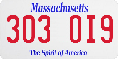 MA license plate 303OI9